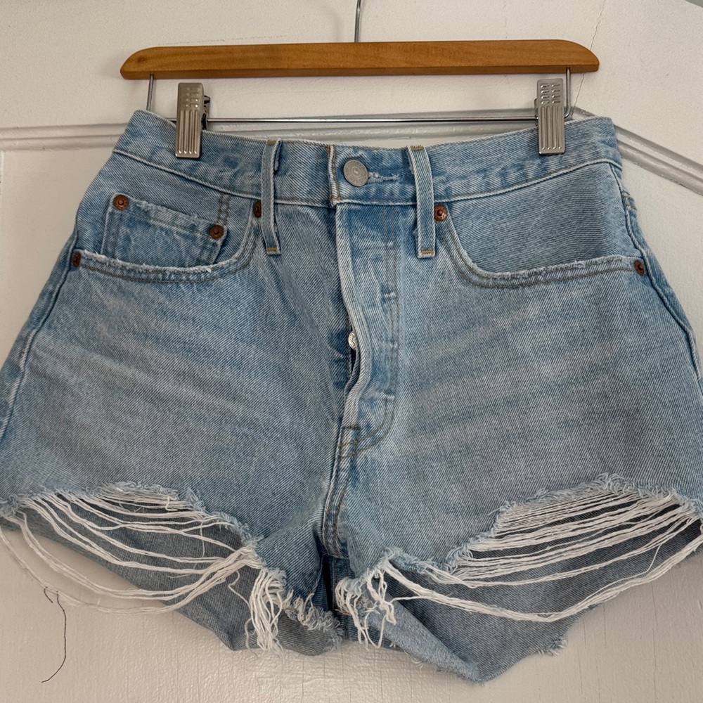 Levi's Light Blue Distressed Denim Shorts